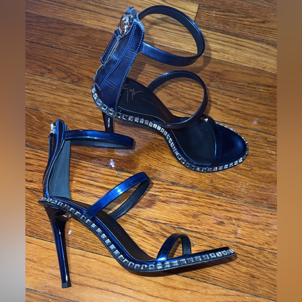 Giuseppe Zanotti Midnight Blue Heels with Silver Embellishments
